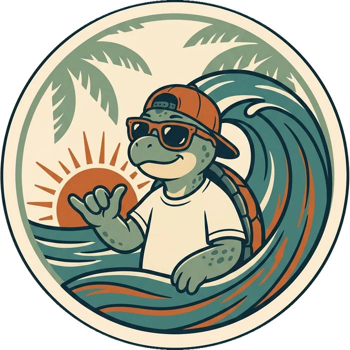 The Wave turtle surfing at sunset